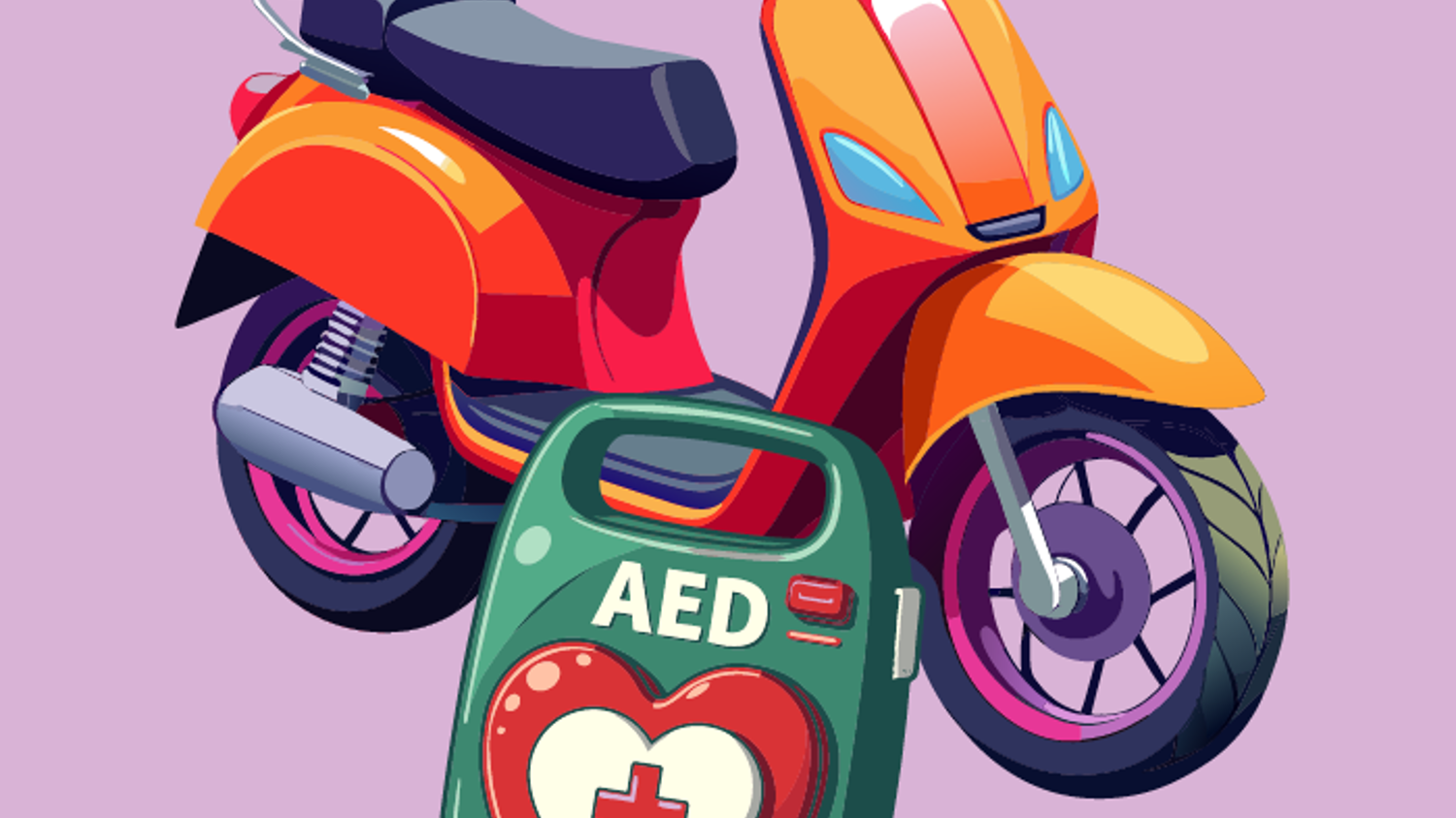 Tegning af knallert og hjertestarter