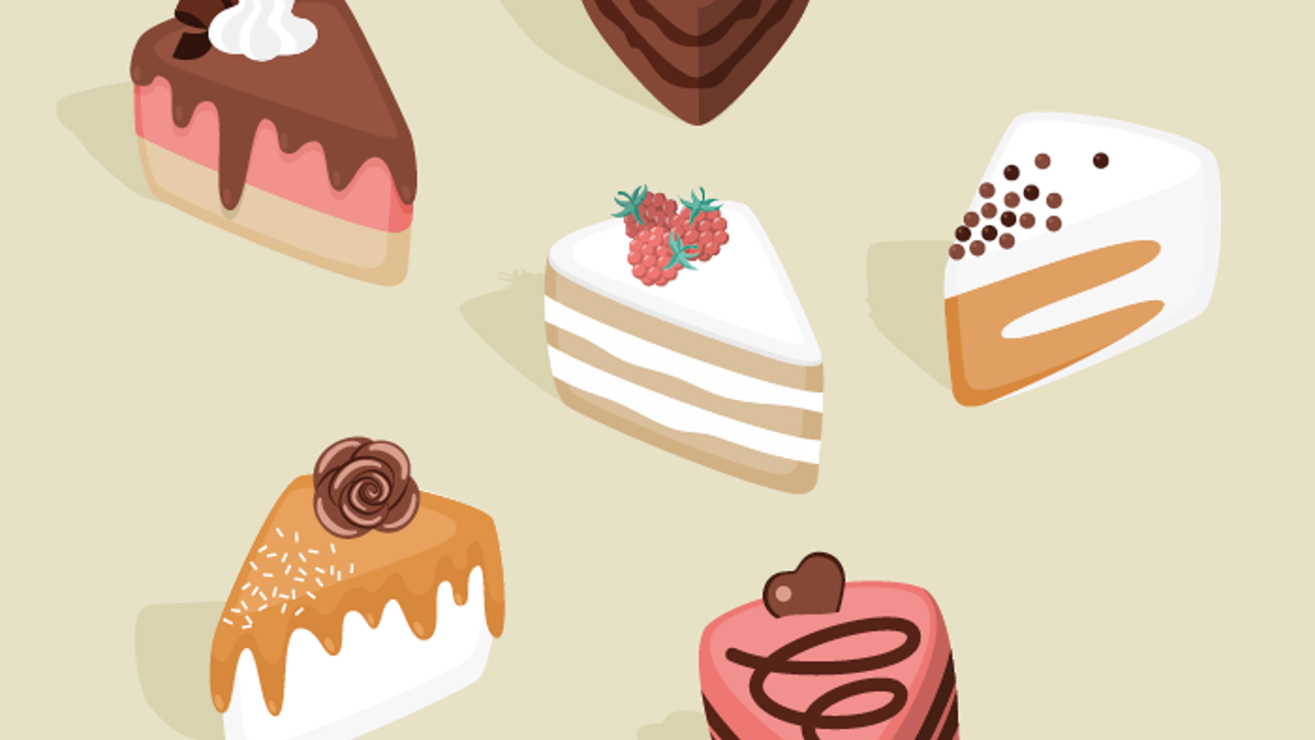 Tegning af 6 små kager