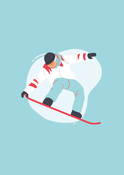Dreng står på snowboard 