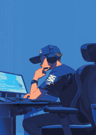 Tegning af dreng der spiller computer