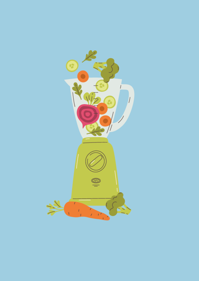 Tegning af blender med grønsager