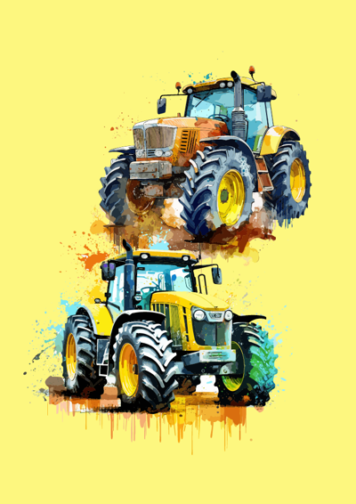 Tegning af 2 traktorer