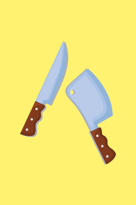 Tegning af 2 køkkenknive