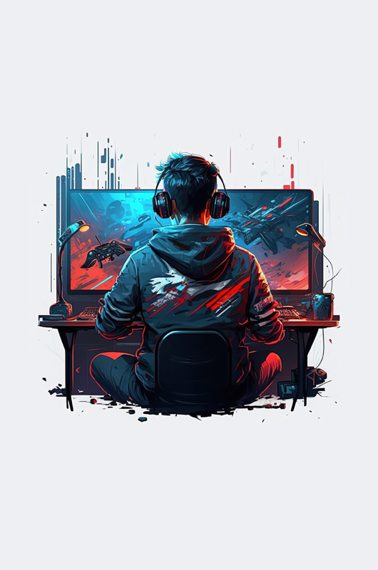 Tegning af dreng der spiller computer