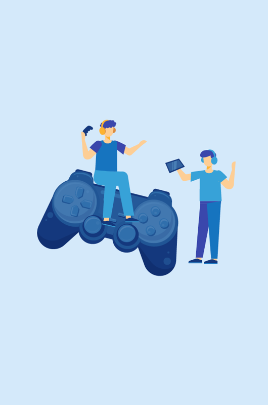 Tegning af drenge der spiller og controler