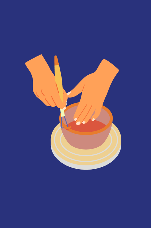 Tegning af hænder der arbejder med ler