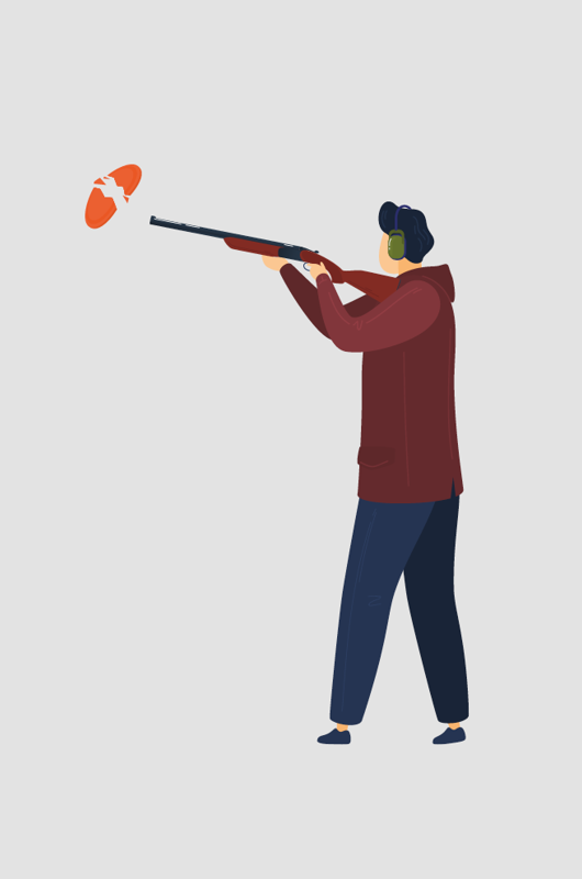 Tegning af en dreng der skyder en lerdue