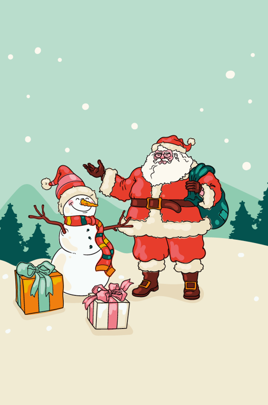 Julemand og snemand står med julegaver