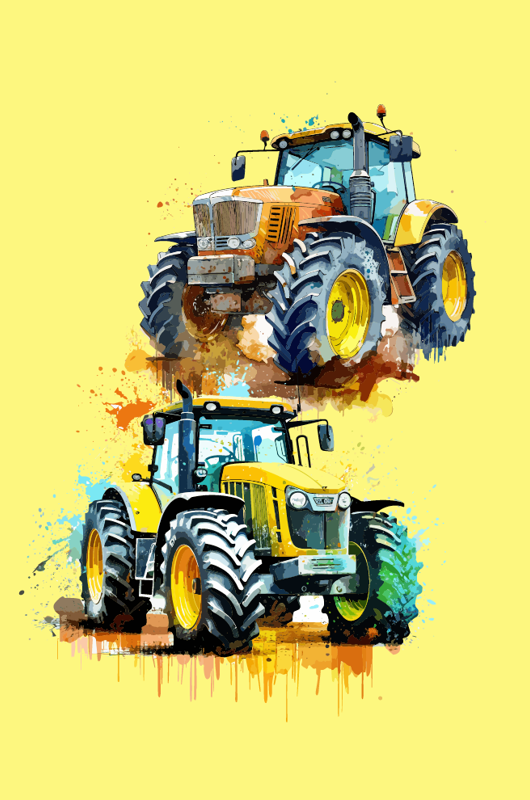 Tegning af 2 traktorer