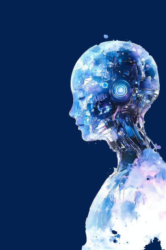 Grafisk billede af en robot kvinde