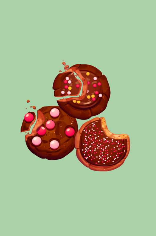 Tegning af 3 cookies