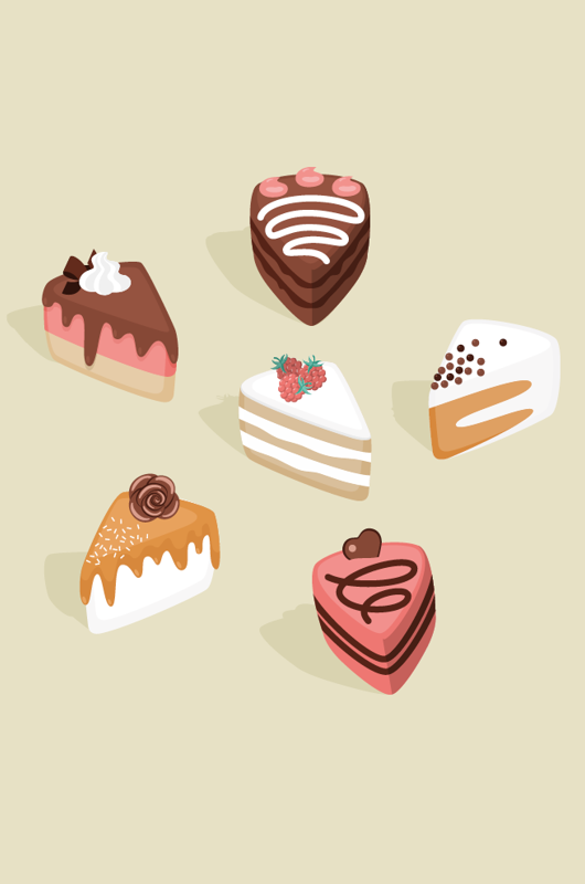 Tegning af 6 små kager