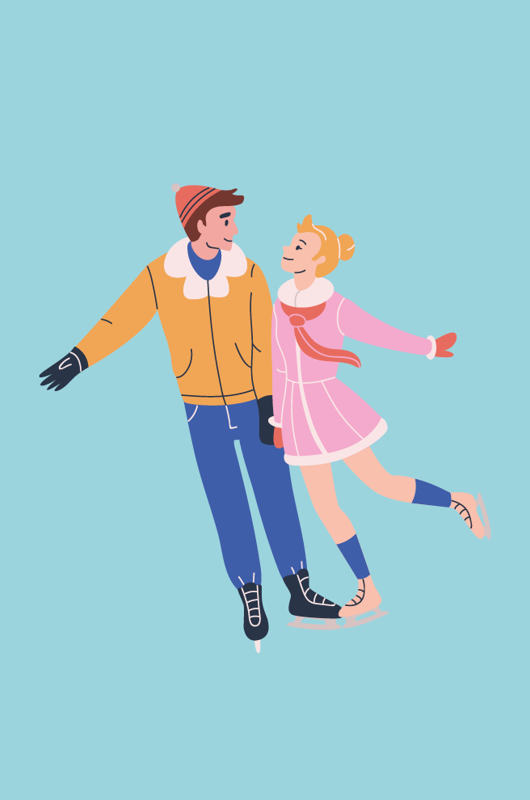 Tegning af pige og dreng der skøjter