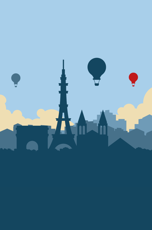 Eiffeltårnet og luftballoner over Paris