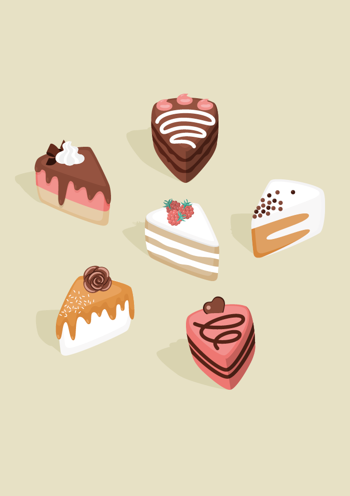 Tegning af 6 små kager